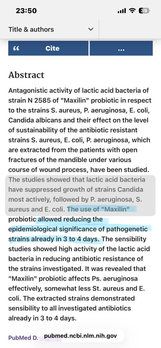 PubMed abstract on the antagonistic activity of Maxilin probiotic