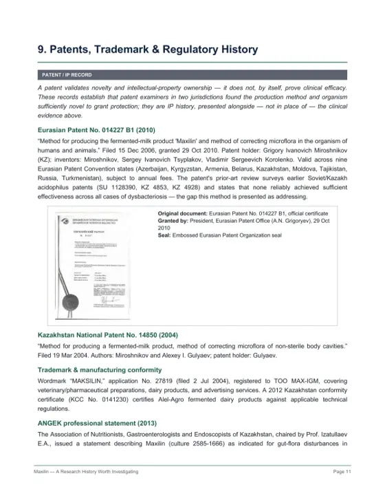 Eurasian Patent No. 014227 B1 certificate for the Maxilin strain 2585 production method