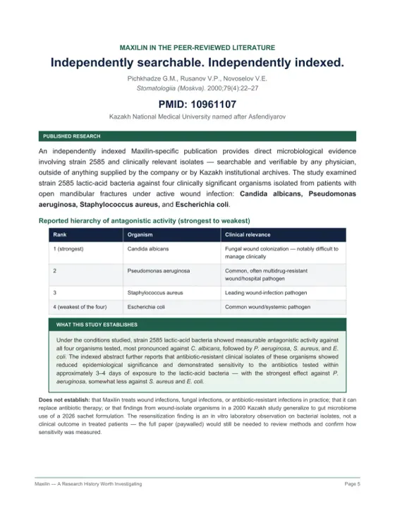 Summary of the indexed PubMed study PMID 10961107 on strain 2585 antagonistic activity