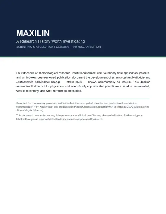 Maxilin scientific and regulatory dossier for physicians, cover page